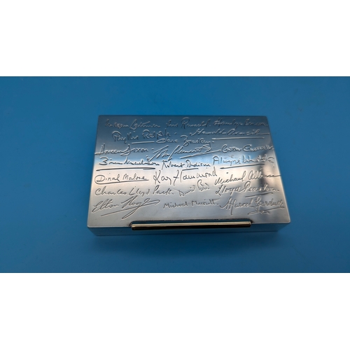 201 - A Cartier of London Hallmarked Silver Cigarette Box engraved to Major Cecil Wills 1949 from the Lyri... 