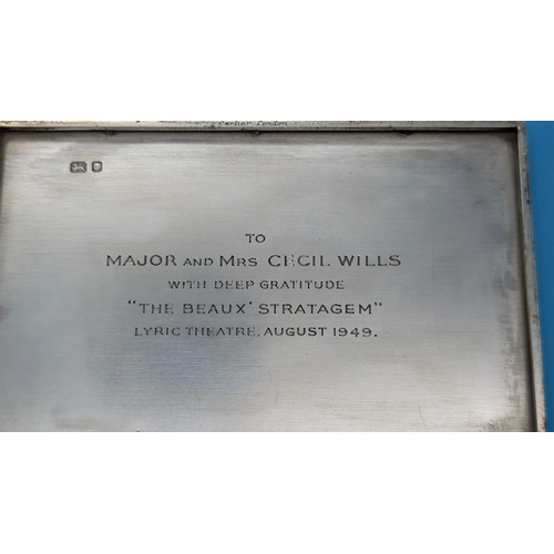 201 - A Cartier of London Hallmarked Silver Cigarette Box engraved to Major Cecil Wills 1949 from the Lyri... 