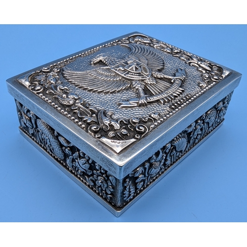 200 - A .925 Silver Cigarette Box Bearing the Indonesian Eagle Size 10.5cm x 8.5cm x 4cm