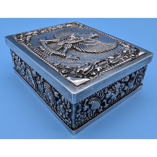 200 - A .925 Silver Cigarette Box Bearing the Indonesian Eagle Size 10.5cm x 8.5cm x 4cm