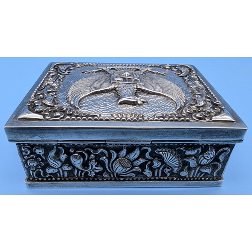 200 - A .925 Silver Cigarette Box Bearing the Indonesian Eagle Size 10.5cm x 8.5cm x 4cm