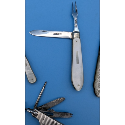 226 - A Collection of Hallmarked Silver Pocket Knives and Cuticle Tool