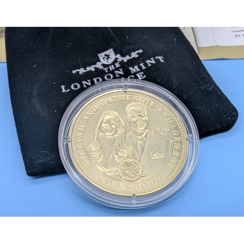 272 - London Mint 2010 24ct Gold Plated Proof Coins - 2010 William & Catherine Engagement Coin and 2011 Wi... 