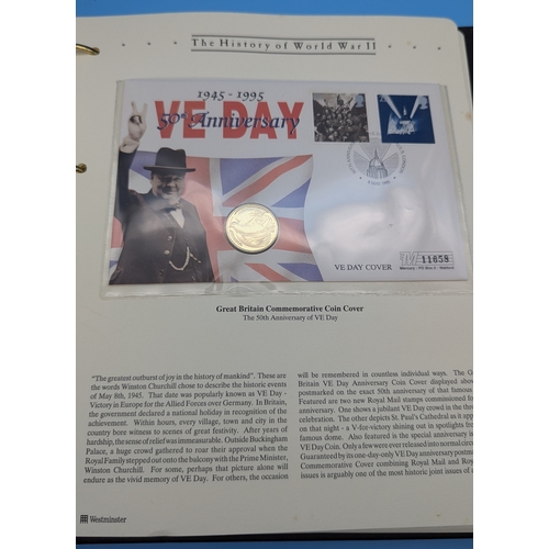 295 - An Album of Stamps and Coin Covers including WWII, Bobby Charlton Genuine Autograph etc