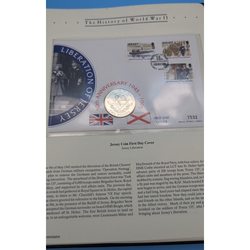 295 - An Album of Stamps and Coin Covers including WWII, Bobby Charlton Genuine Autograph etc