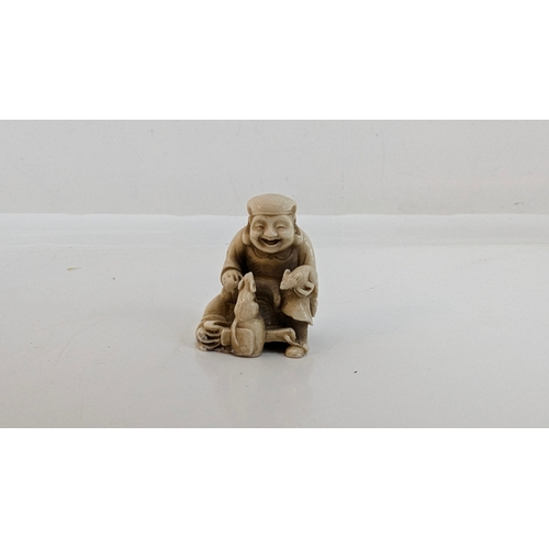 198 - 6 x Resin and Carved Bone Nestsuke and a Soapstone Carving (signed)