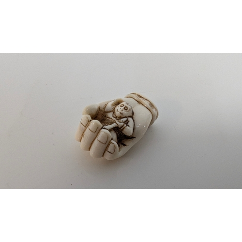 198 - 6 x Resin and Carved Bone Nestsuke and a Soapstone Carving (signed)