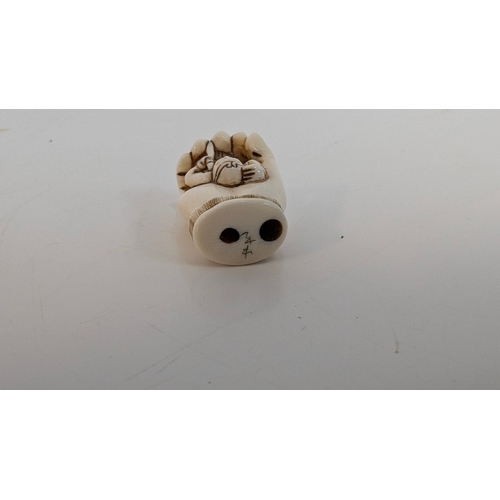 198 - 6 x Resin and Carved Bone Nestsuke and a Soapstone Carving (signed)