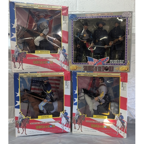 1804 - Soldiers Of The World Civil War Posable Figures - 3x Boxed Horsemen, And Boxed Generals Sets