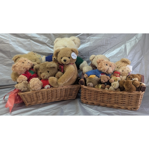 1822 - 2 Wicker Baskets Of Assorted Teddy Bears