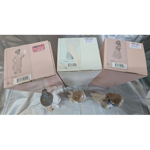 190 - 3 x Lladro - Nao Figurines Boxed. 01108 Camison Mimosa, 01110 Camison Con Vuela, 01107 Camisob Munec... 