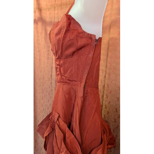 strapless open back dress Adelphia Rust V-Neck Chiffon Maxi Dress main image 1