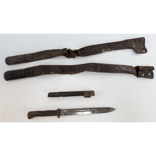 510 - A German WW2 German K98 Bayonet (Damage To Scabbard) Plus Other Leather Scabbards