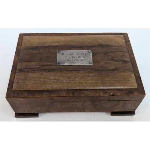 517 - An Olivewood Cigar Box Inscribed To Colonel F. Lushington. MENA Conference 1943 Which Took Place In ... 