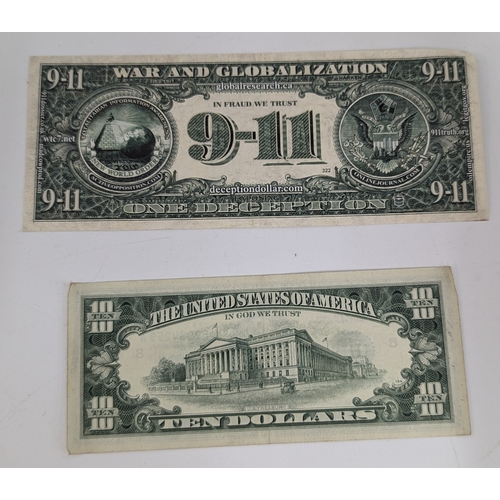 246B - A 9-11 'One Deception' Protest Dollar Bill And 1969 Series $10 Dollar Bill