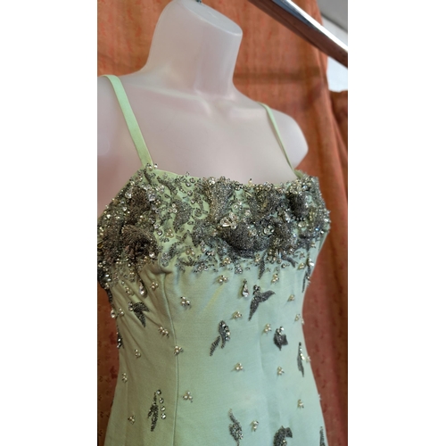 Christian Dior - London 1960's Long Vintage Mint Green Gown, Heavy Material  Embellished with Marquis