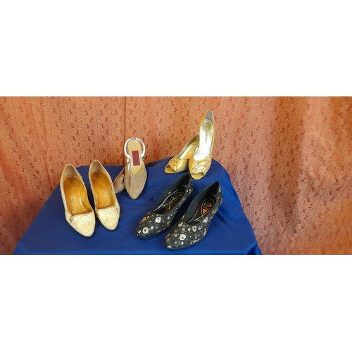 2361 - 4 x Pairs of Vintage Shoes including Russel Bromley Kitten Heels with Gold Fabric, Maylia Brown Sued... 