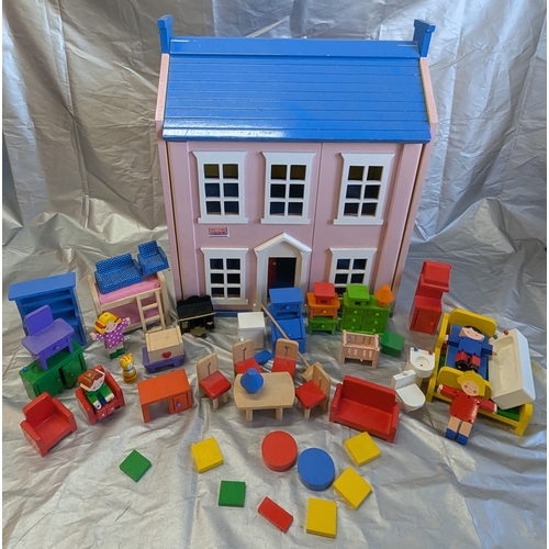 1868A - A Fully Furnished Dolls House Of Fully Wooden Construction With A Large Collection Of Wooden Furnitu... 