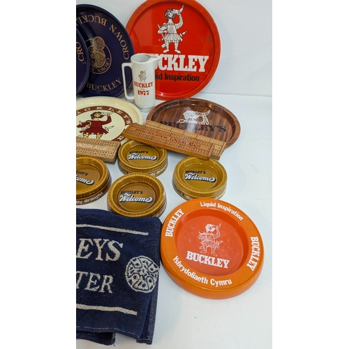 631 - A Large Quantity Of Buckley's Brewery Ashtrays, Trays, Jugs, Cribbage Boards Etc.