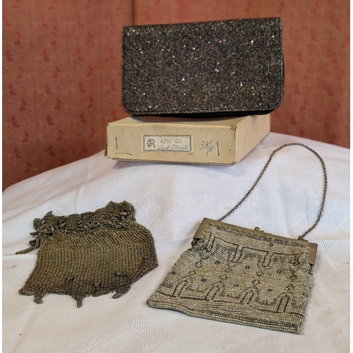 2384 - Vintage Chain Mail Bags x 2 and a Sequin Clutch Bag