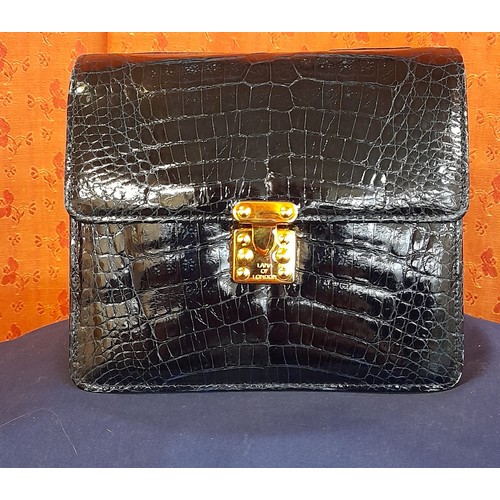 2380 - Lana of London Navy Blue Snakeskin Unused Bag with Long Shoulder Strap. Unusual Opening Clasp. 18cm ... 