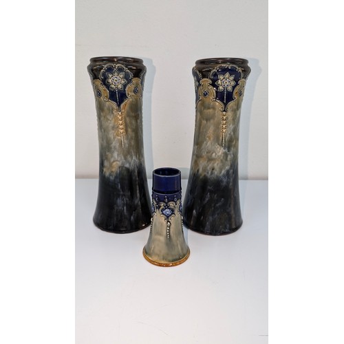 126B - A Large Pair Of Royal Doulton Lambethware Vases And Pair Of Matching Small Vases