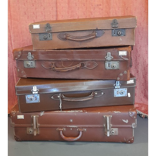 2411 - A Collection of 4 x Vintage Leather Suitcases