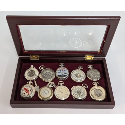 691 - A Display Case with 10 Pocket Watches