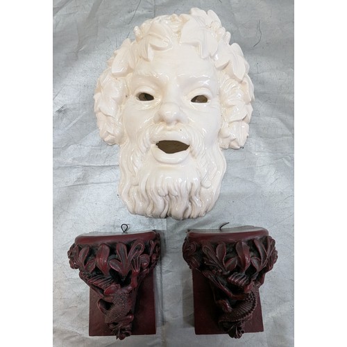 816 - Ceramic Greenman And A Pair Of Corbels Depicting Mythical Salamanders From The East Aisle Of Wells C... 