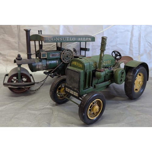 817 - Tin Plate Models Of A John Deere 1931GP And A Steam Roller With Consuelo Allen