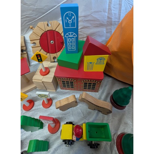 1667 - Wooden Train Set Including Trains, Rolling Stock And Scenery - With A Set Of Wooden Building Blocks