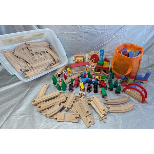 1667 - Wooden Train Set Including Trains, Rolling Stock And Scenery - With A Set Of Wooden Building Blocks