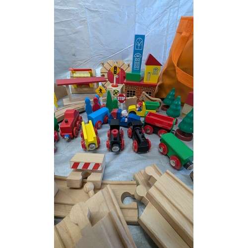 1667 - Wooden Train Set Including Trains, Rolling Stock And Scenery - With A Set Of Wooden Building Blocks