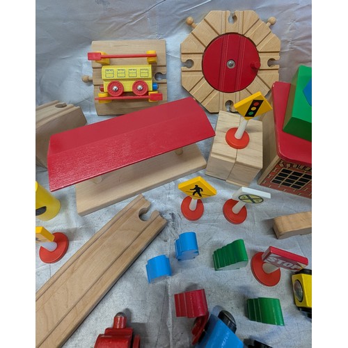 1667 - Wooden Train Set Including Trains, Rolling Stock And Scenery - With A Set Of Wooden Building Blocks