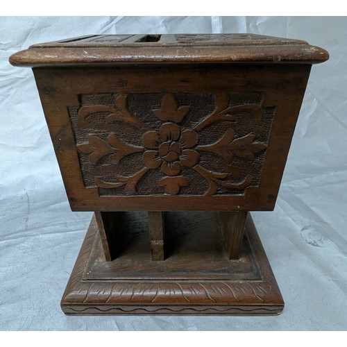 594 - A Selection Of Wooden Items Including Cigarette Case, And Punch Wood Bank