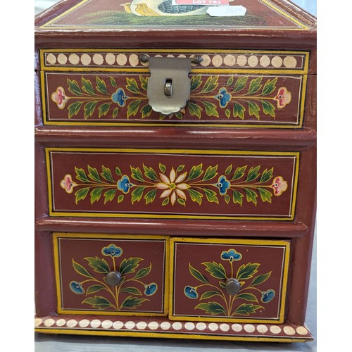 781 - Hand Painted Jewellery Box With Floral Design To The Sides And Doves To The Top - 2 Drawers And 2 Co... 