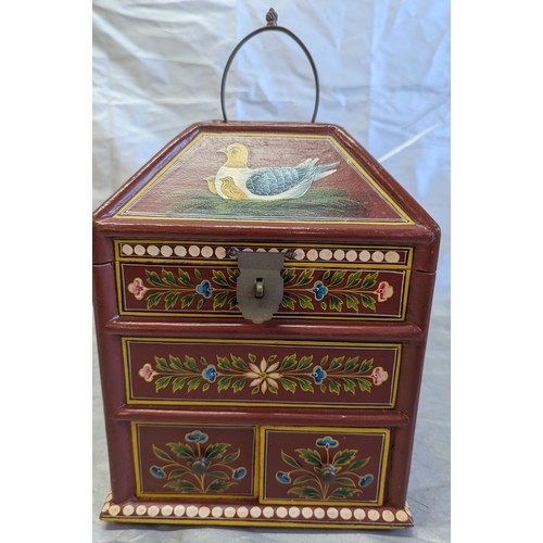 781 - Hand Painted Jewellery Box With Floral Design To The Sides And Doves To The Top - 2 Drawers And 2 Co... 