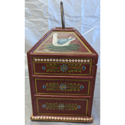 781 - Hand Painted Jewellery Box With Floral Design To The Sides And Doves To The Top - 2 Drawers And 2 Co... 