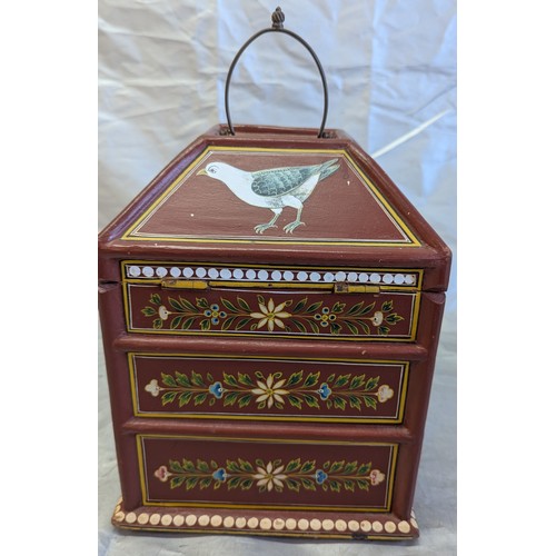 781 - Hand Painted Jewellery Box With Floral Design To The Sides And Doves To The Top - 2 Drawers And 2 Co... 