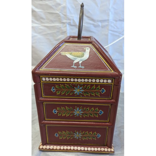 781 - Hand Painted Jewellery Box With Floral Design To The Sides And Doves To The Top - 2 Drawers And 2 Co... 