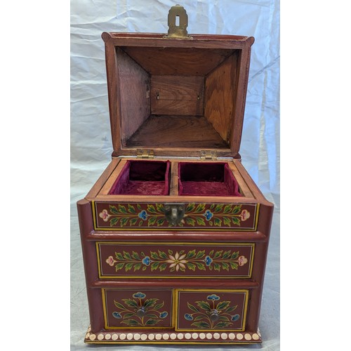 781 - Hand Painted Jewellery Box With Floral Design To The Sides And Doves To The Top - 2 Drawers And 2 Co... 