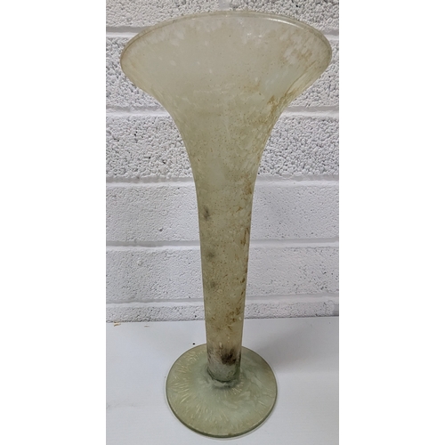 165 - Large Glass Trumpet Vase Standing 37cm High & Sherekat Handmade Boho Glass Bowl 20 x 30cm