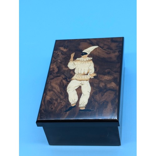 220 - A Pair of Italian Inlaid Marquetry Pierrot Clown Lined Box With Hinged Lid By A Gargiulo & Jannuzzi ... 