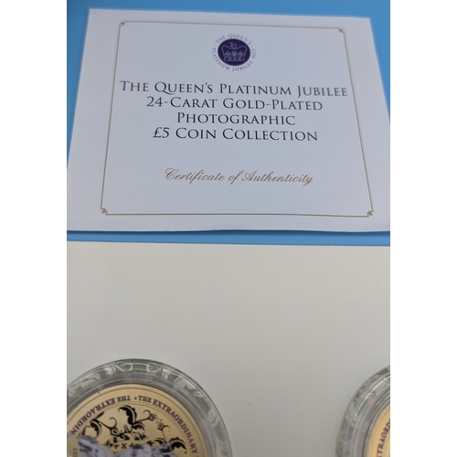 270 - Jubilee Mint Queen Elizabeth II Photographic £5 Coin Collection and Platinum Jubilee Gold plated med... 