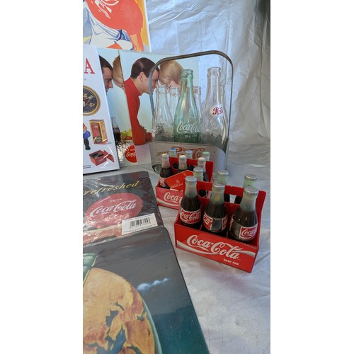 599 - A Collection Of Coca-Cola And Pepsi Cola Vintage Collectables Including: 6 Cafe Display Boards With ... 