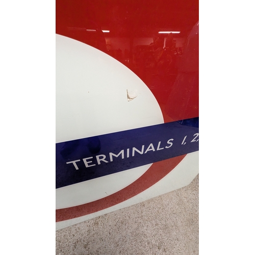 649A - A Large London Underground Glass Heathrow Sign - 101 x 120cm - Damaged As Pictured