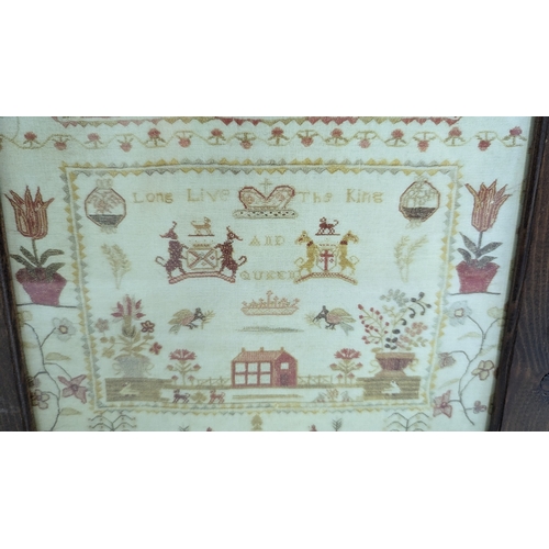 661 - A Print of a Colourful Eighteenth Century Sampler - 'Long Live The King And Queen' With Poetic Verse... 