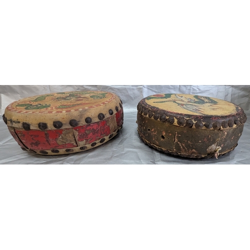 851 - 2 Antique Oriental Decorated Dragon Drums