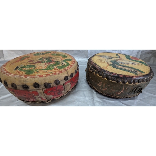 851 - 2 Antique Oriental Decorated Dragon Drums