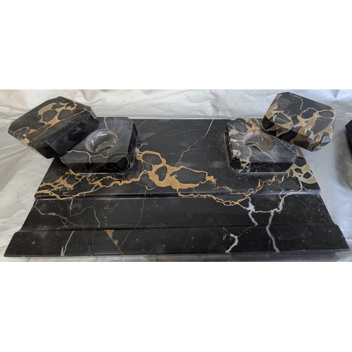 873 - 2 Marble Inkwells And Glass Desk Tidy